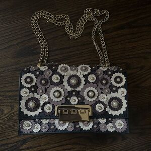 Floral Embellished Handbag with Chain Strap